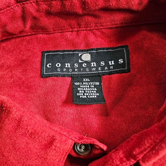 Consensus Sportswear Red Suede-like Long Sleeve Button Down 2XLarge - Picture 6 of 12